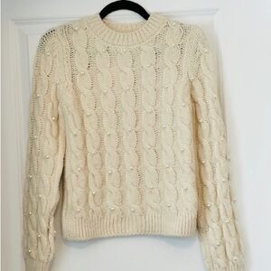 MANGO Sweater Cream Cableknit w/ Pearls LS Mock Neck NWT Sz XS